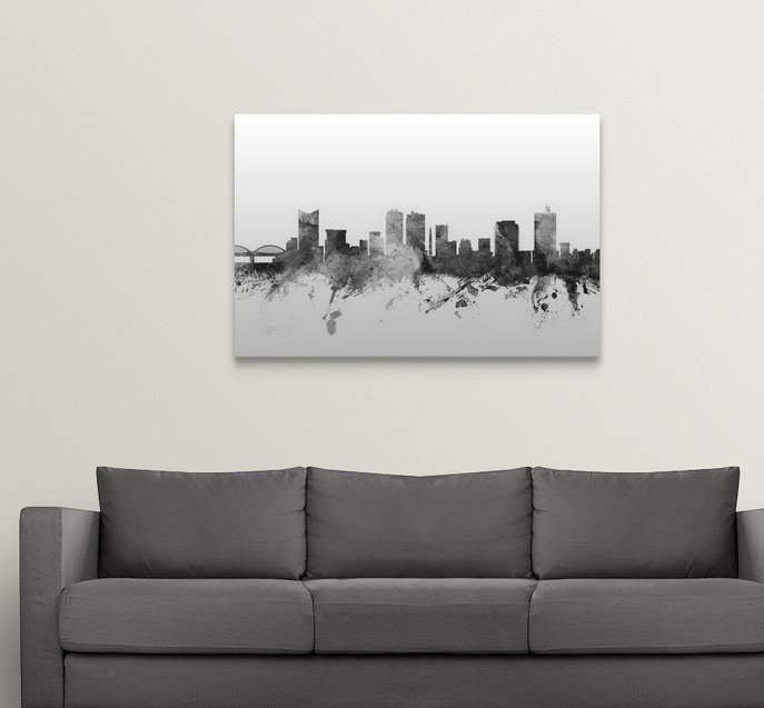 «Francy Fort Worth Texas Skyline» par Michael Tompsett - reproduction, H 20 po x l 30 po x P 1,5 po, Toile