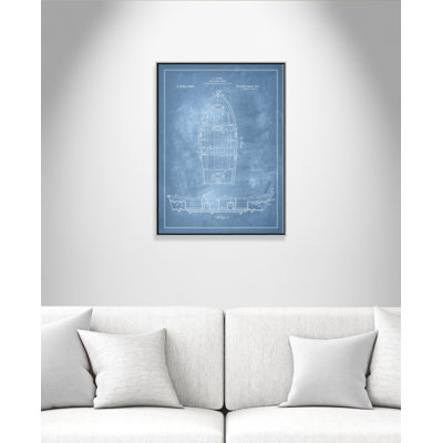 «Boat 1 Blueprint - Blue - Floater Frame», impression sur toile