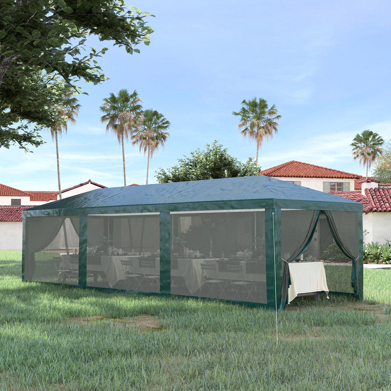 10' X 28' Gazebo Canopy, Outdoor Event Tent With 8 Removable Mesh Sidewalls & Zippered Doors, Steel Construction - Easy Setup Portable Function Party Zipper Entrances, Frame Multi-functional
