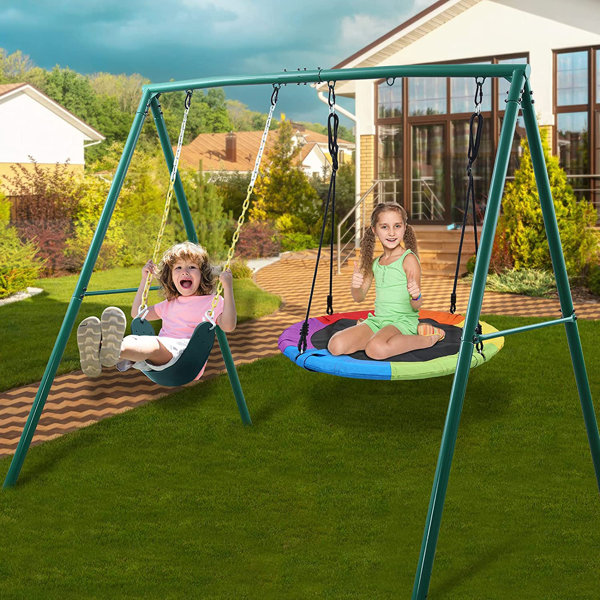 Backyard Swing Large Metal Swing Frame A-Frame Metal Swing Set For