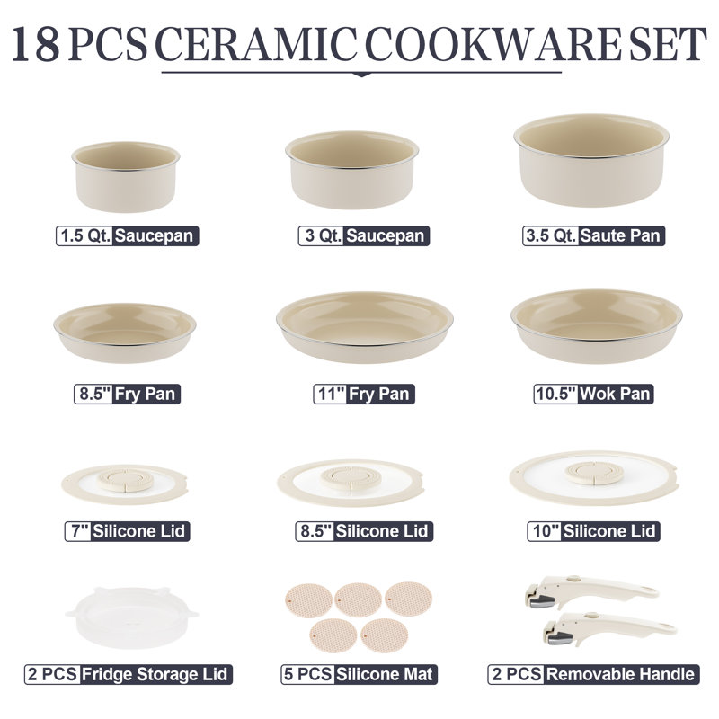 13 - Piece Non-Stick Ceramic Cookware Set, White
