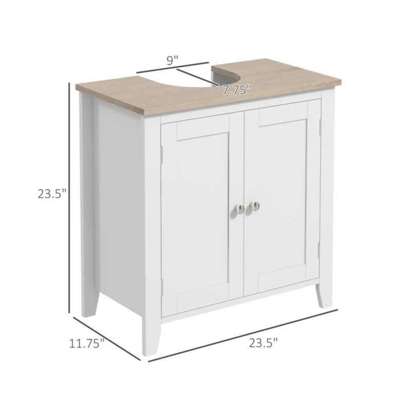 Kleankin Pedestal Sink Storage Cabinet with U-Shape And Adjustable Internal Shelf, White