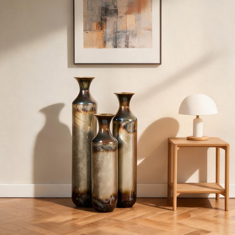 Vases et bocaux combinant un présentoir d'entrée et un cadre en métal avec salon et métal doré et blanc