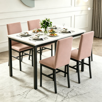 5-Piece Modern Dining Set, Rectangular Kitchen Table With 4 PU Upholstered Chairs, Multi-Purpose Compact Dining Furniture For Small Space & Apartment