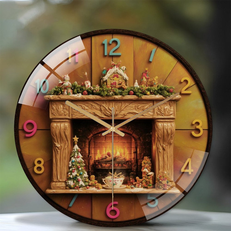 Noël - foyer - diorama-horloge - horloge murale moderne en verre 12 po