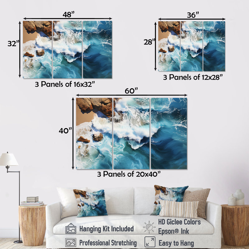 Ciel bleu ciel, vagues côtières I - plage, art mural, Toile tendue, H 40 po x l 61 po x P 1 po