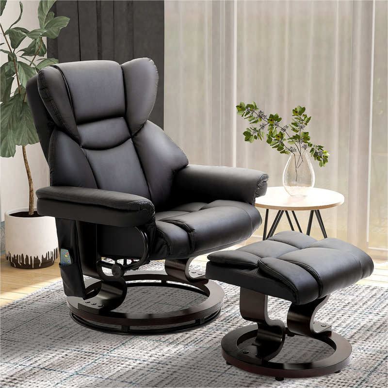 Fauteuil de massage inclinable avec repose-pieds, 10 points de vibration, fauteuil inclinable pivotant à 360 °, fauteuil de salon en similicuir avec poche latérale et télécommande