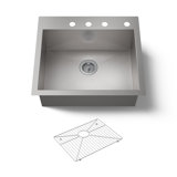 Vault 25" L x 22" W x 9-5/16" Top-Mount/Under-Mount Single-Bowl Kitchen Sink with 4 Faucet Holes