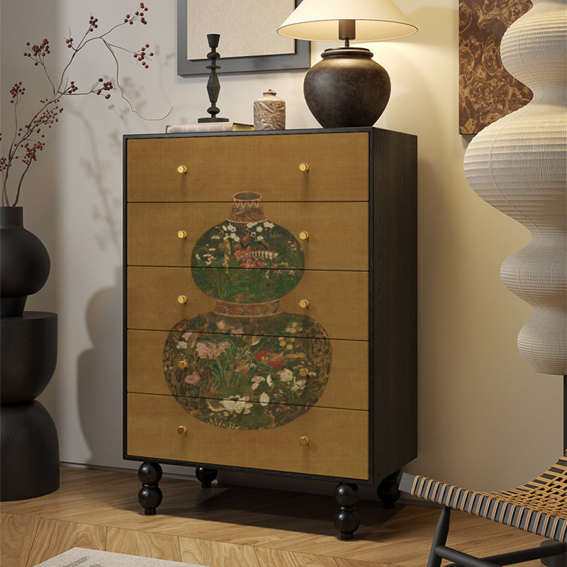 Commode à cinq tiroirs en bois massif de style français