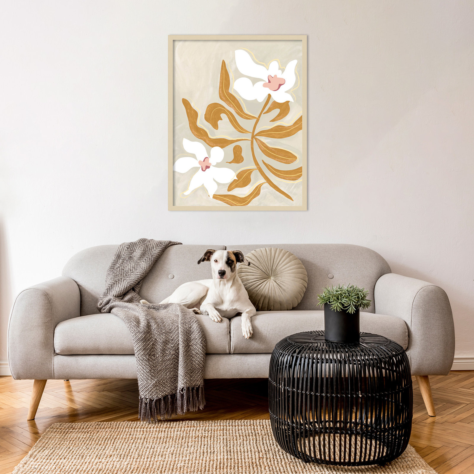 Pattison "Flower Flower Flower" Print, Brown, 33" H x 26" W