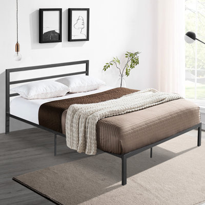 Structure de lit grand en métal gris anthracite avec tête de lit - et stable silencieuse, facile à assembler, sous rangement inclus, aucun sommier n'est requis pour tout type de matelas, capacité de poids de 600 lb