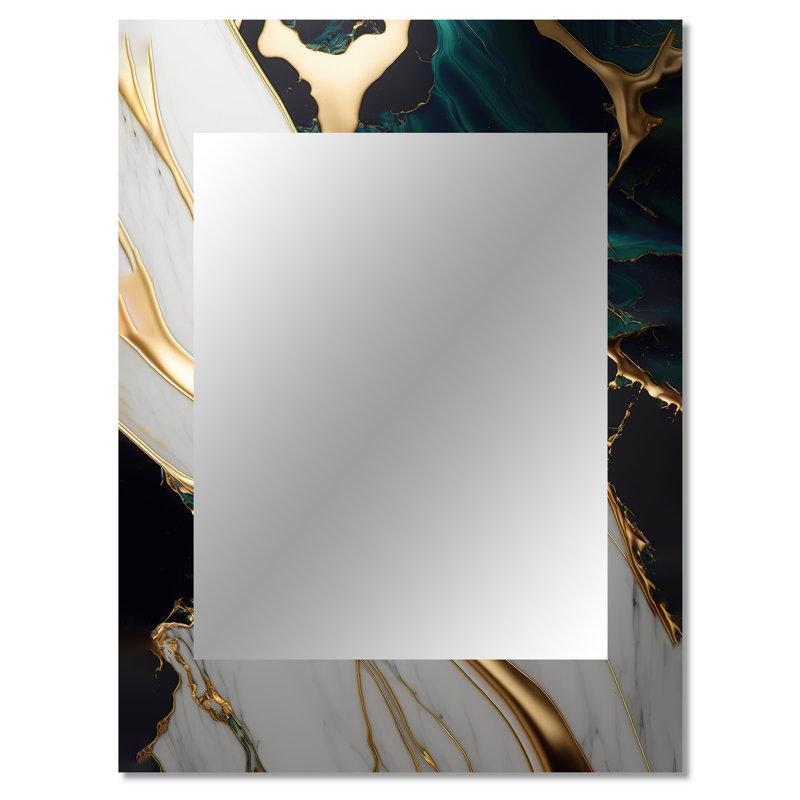 Abstract Geode Gold And Green Marble II - Marble Decorative Wall Mirror, Green Mirror, Printed Metal Art, 40" x 30"