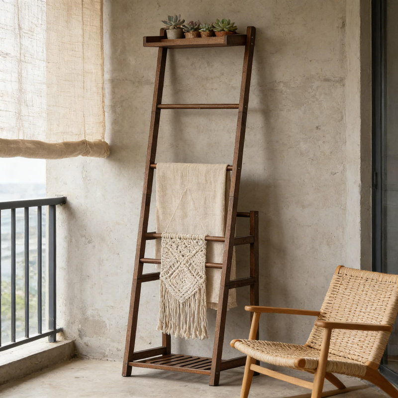 Échelle de couverture en bambou avec motif de girafe - Porte-serviettes décoratif à 3 niveaux