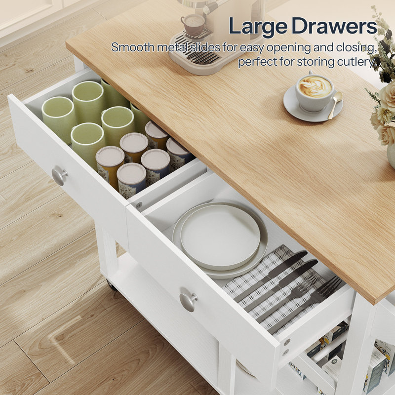 Kitchen Island Cart with Wheels & Drawers