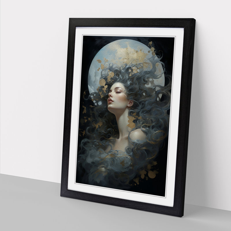 Moon Renaissance - Single Picture Frame Print on Wood, 64cm H x 46cm W x 2cm D, Black Framed