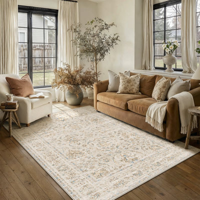 Quinn Vintage Washable Area Rug With Non-Slip Backing