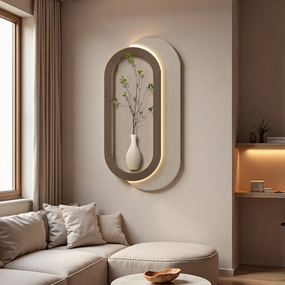 Zone de grès vert zen avec plantes murales illuminées