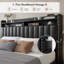 Cadre de lit Francille Queen Size capitonné avec décor de rivets, 2 tiroirs sous le lit, tête de lit à 2 niveaux avec poches latérales, sommier non requis-26192708-62740753