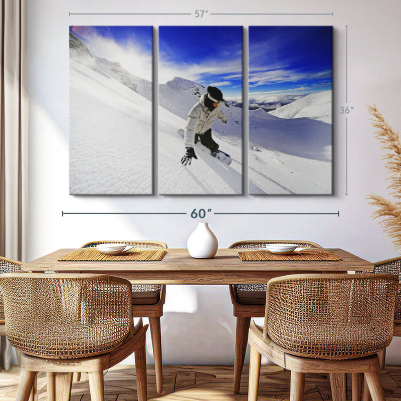 «Snowboarder Toeside Carve» 3 pièces, H 36 po x l 57 po 
