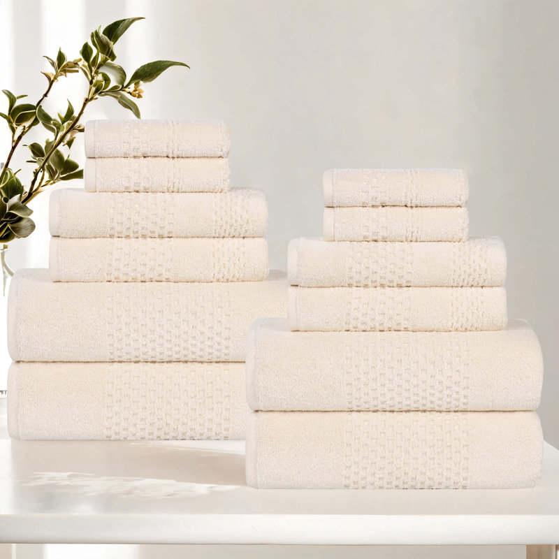 Playa Zero Twist Cotton Medium Weight Solid Waffle Textured Towel Set, null, null