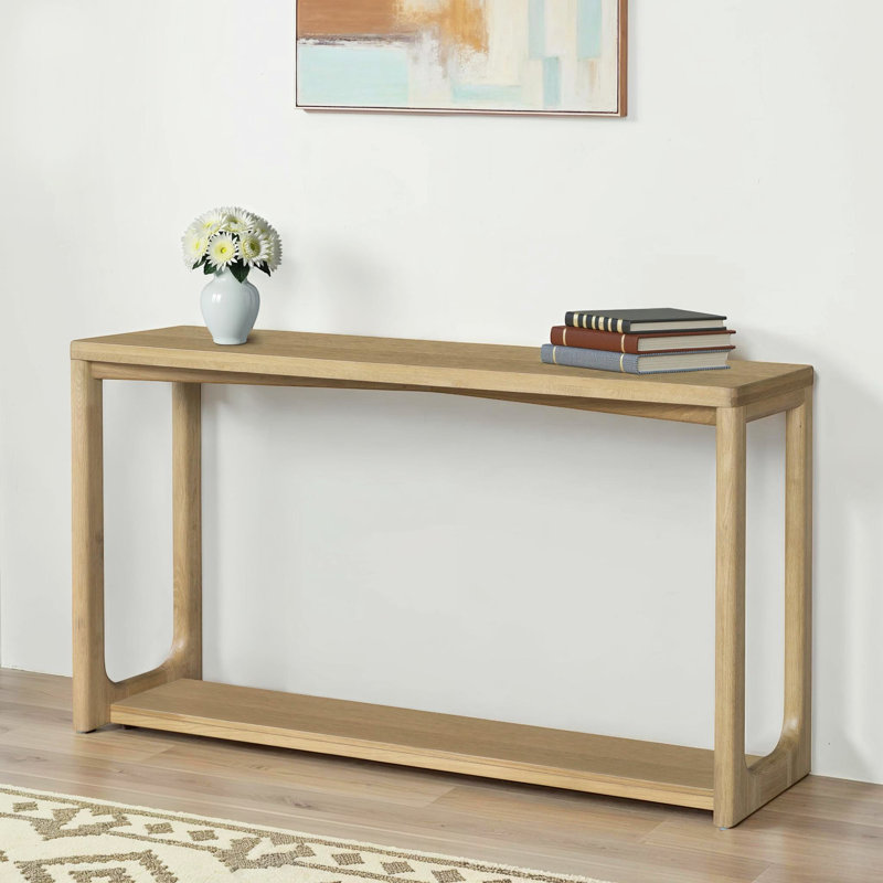 Paro Modern Console Table, Oak Wood/Beige