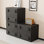 Meuble télé Shavada de style Mid-Century de 68,49 pi, armoires en bois massif brun pour le salon, 3 pièces