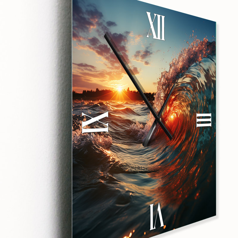 Soleil à travers les vagues déferlantes - Horloge murale, Grand