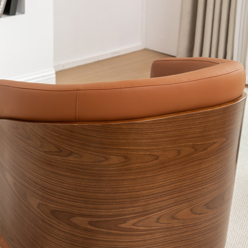 Fauteuil demi-tonneau pivotant en similicuir Delwood, Brun jaune