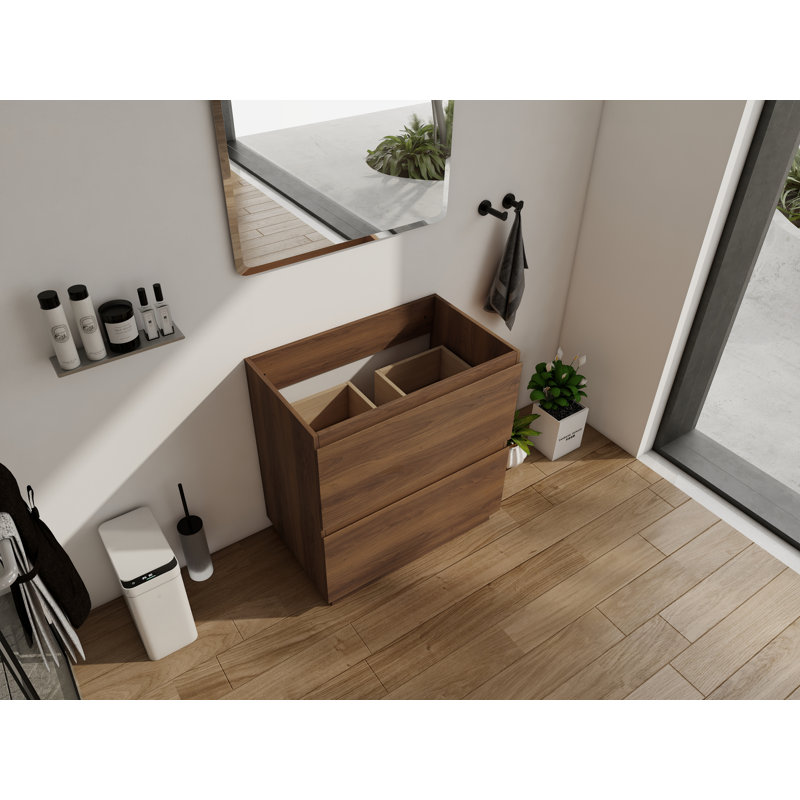 30-Inch Freestanding Bathroom Vanity Cabinet With Double Drawer, Modern Undermount Sink Cabinet, Engineered Wood, Brown | Gift Idea