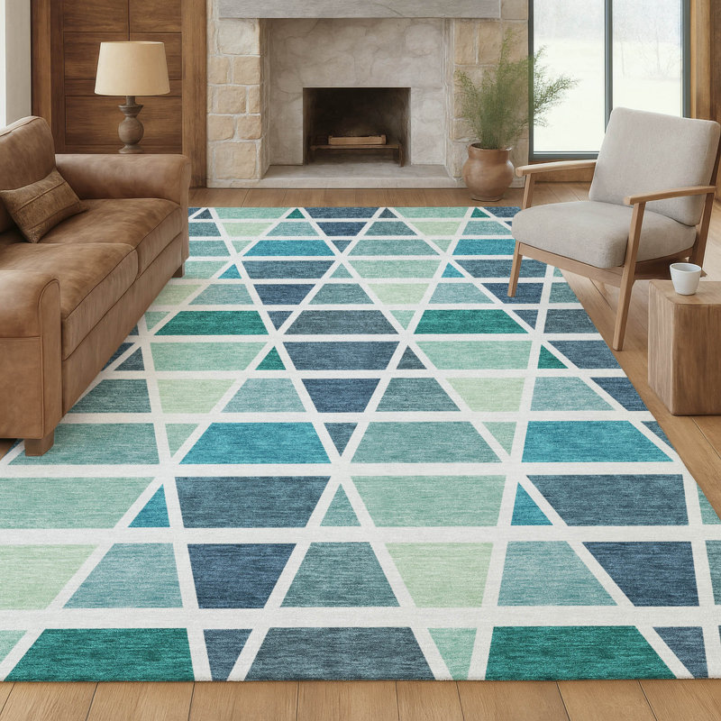 Machine Washable Indoor/Outdoor Chantille ACN2732 Geometric Rug, Teal, 10' x 14'
