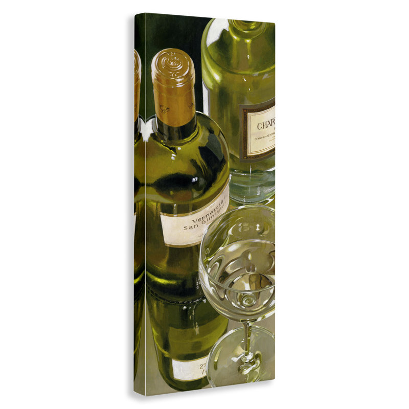 Art mural rétro sur toile de bouteilles de vin blanc, design par Stefano Ferreri, H 24 po x l 10 po