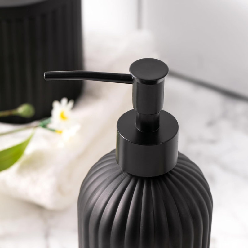 Ensemble de 4 accessoires de salle de bain en verre épais à motifs pressés, décor de comptoir de salle de bain, Noir