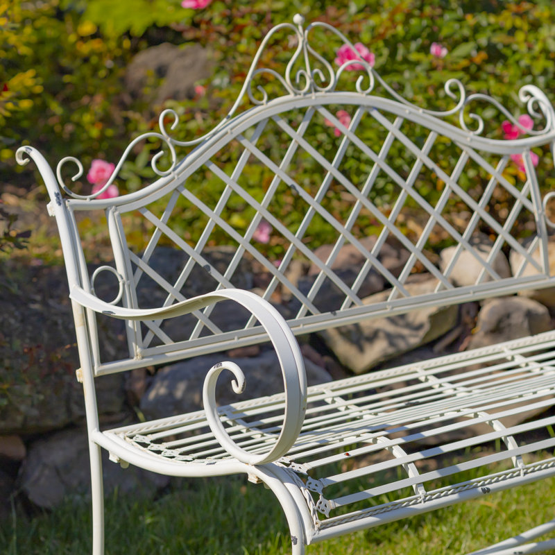 Banc de jardin en métal Stephania, Blanc antique