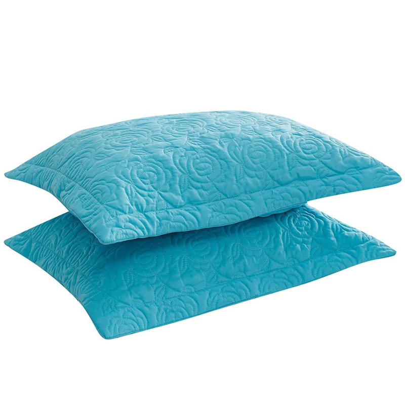 Taies décoratives matelassées à motif floral très grand / standard (ensemble de 2), 20 po x 26 po, Bleu / rose