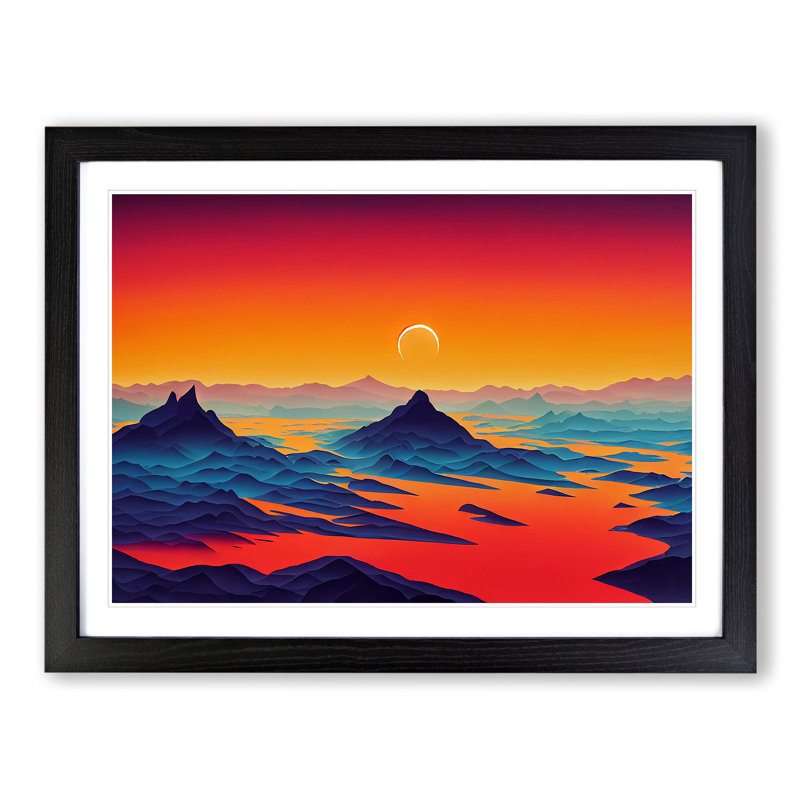 Glorious Mountain Sunset - Single Picture Frame Print, 46cm H x 64cm W x 2cm D, Black