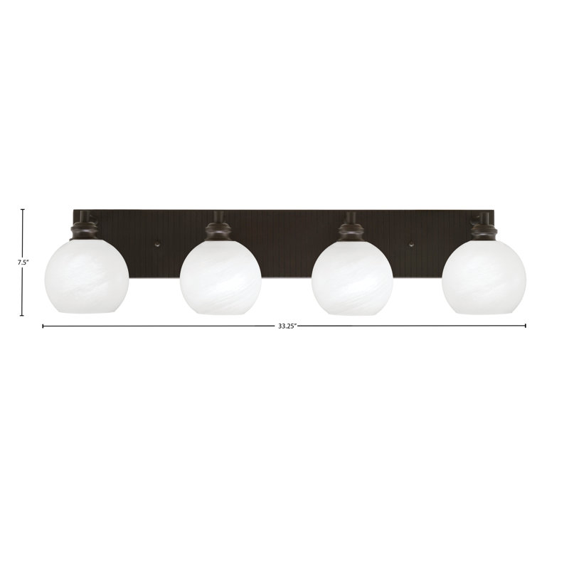 Barre d'éclairage de salle de bain 4 lumières Edge avec verre de marbre blanc 5,75 po, Espresso