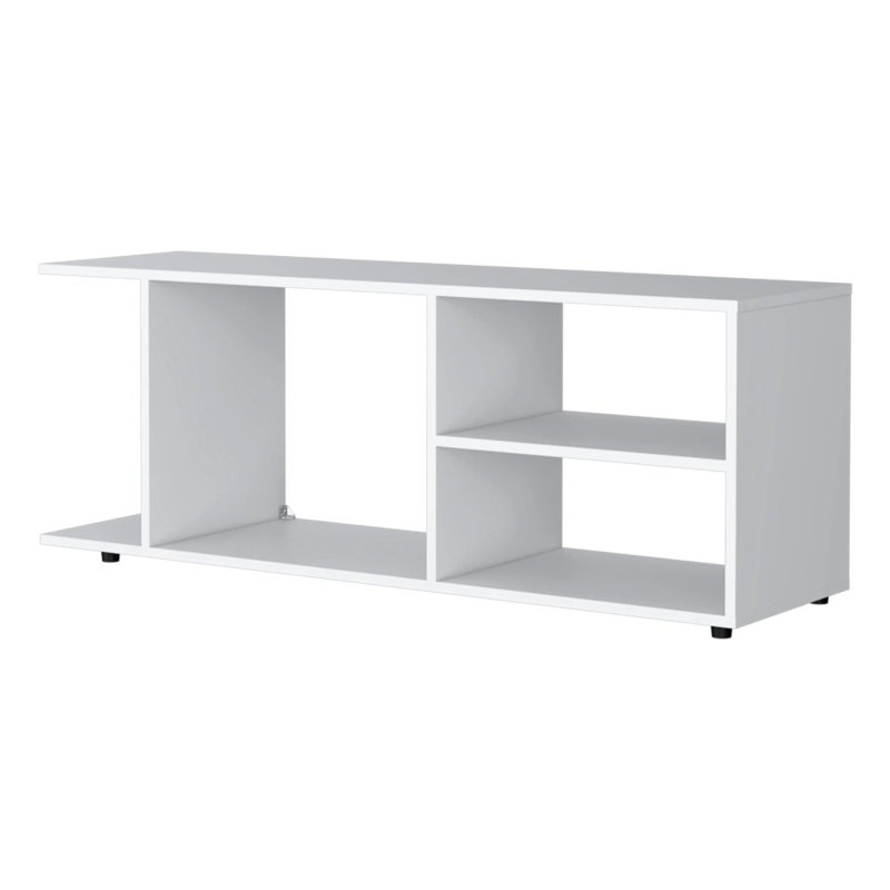 Meuble télé avec tablettes de rangement ouvertes, Blanc
