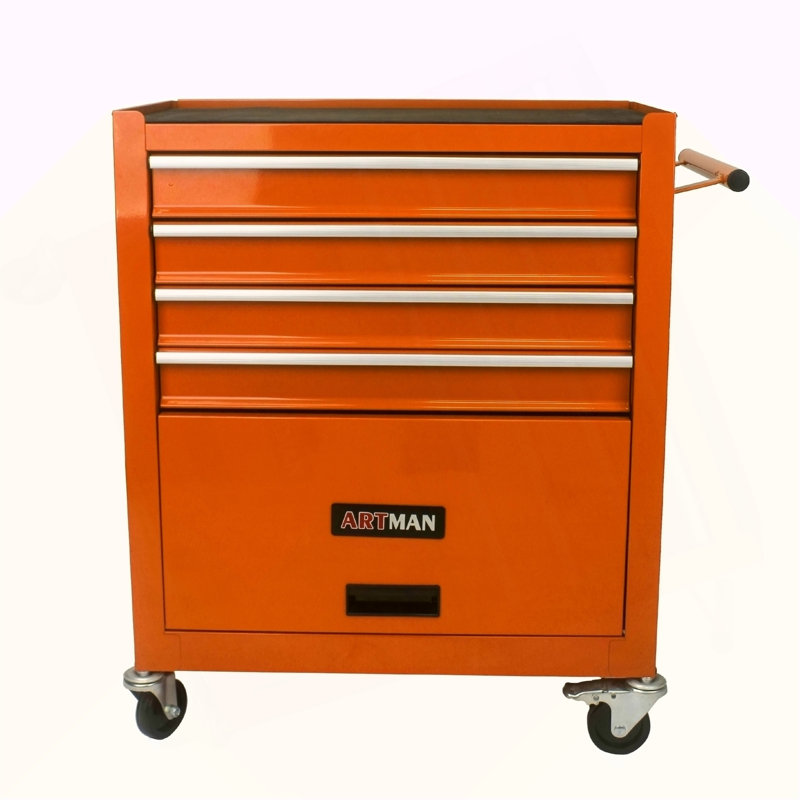 4 DRAWERS MULTIFUNCTIONAL TOOL CART WITH WHEELS-ORANGE, Orange