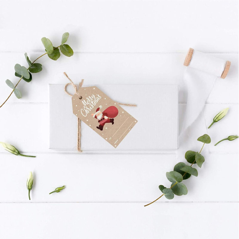Étiquettes-cadeaux de Noël classiques, père Noël brun avec sac-cadeau Kraft, joyeux Noël à, paquet de 20