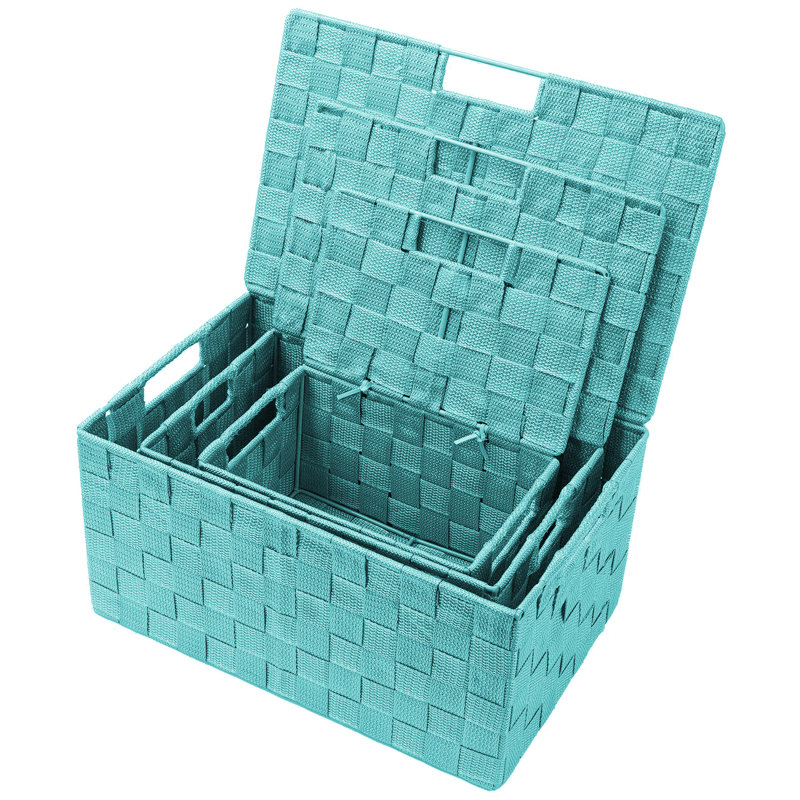 Sorbus Stackable Woven Basket with Lid and Handles 3 Pack, Aqua