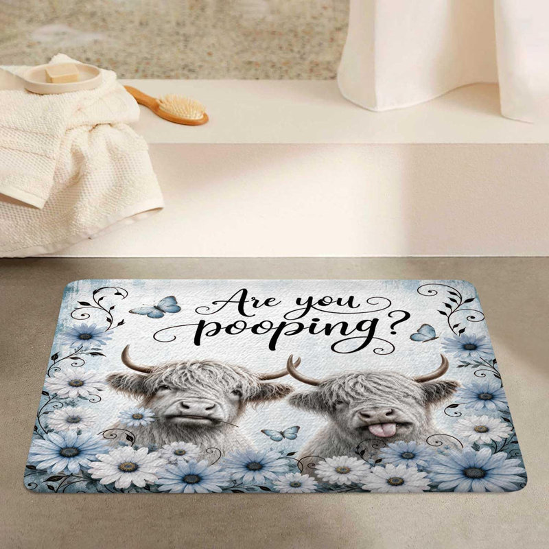 Tapis pour salle de bain Highland Cow, are you caca, Single- 24" L x 16" W
