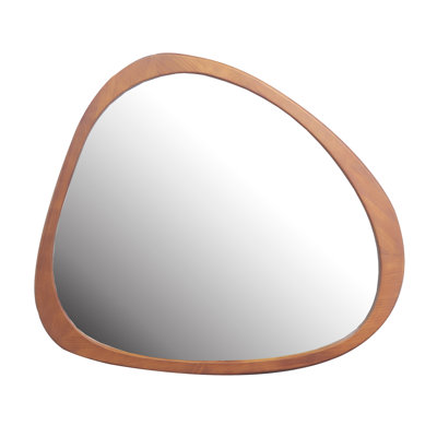 45 Inch Solid Wood Mirror, Asymmetrical Design, Wooden Framed Dressing Mirror For Living Room, Bedroom, Bathroom, Passage Wood, Hallway