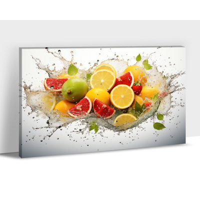 Grand grand fruits colorés Splash Kitchen, art mural, citron, pamplemousse, nature morte, impressions sur toile, cuisine moderne, affiche, œuvre d'art, décoration murale, 24 x 32 po