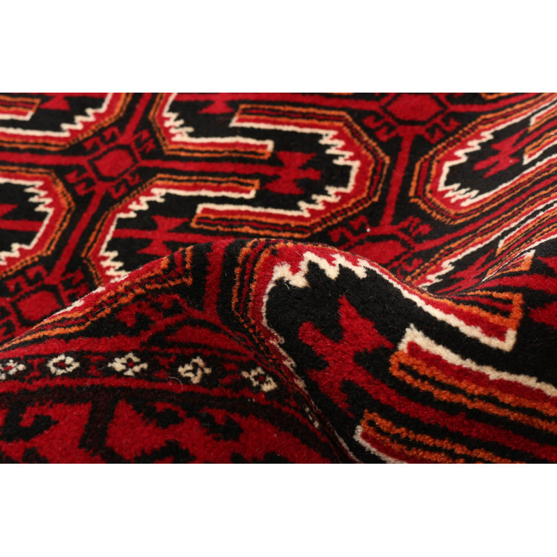 Tapis unique en laine noué à la main 3 pi 2 po x 5 pi 11 po nouvel âge Braisen noir / rouge / blanc