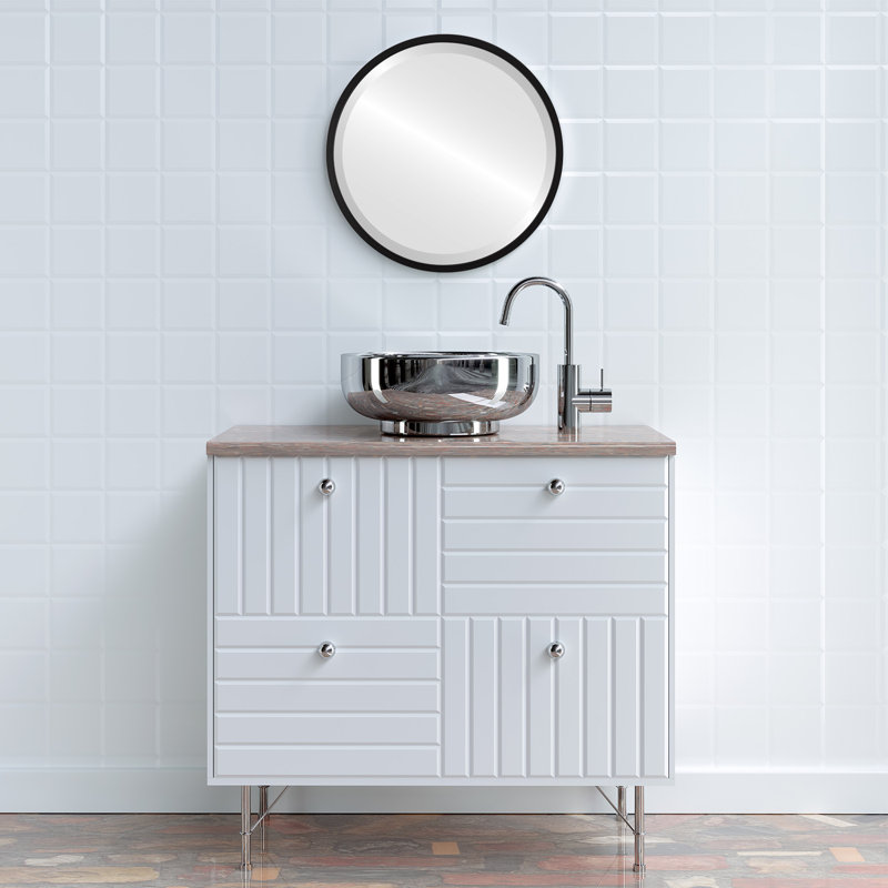 Campblin Engineered Wood Flat Wall Mirror, Matte Black, 19.12" H x 19.12" W