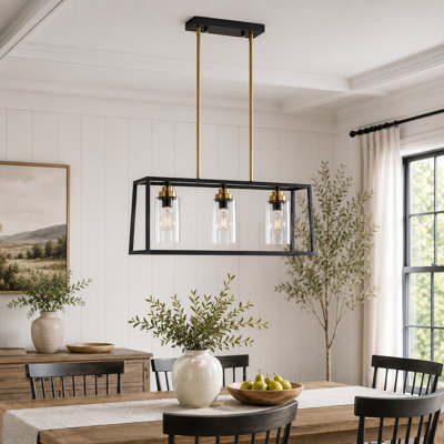 3-Light 26" Dimmable Rectangular Kitchen Island Chandelier