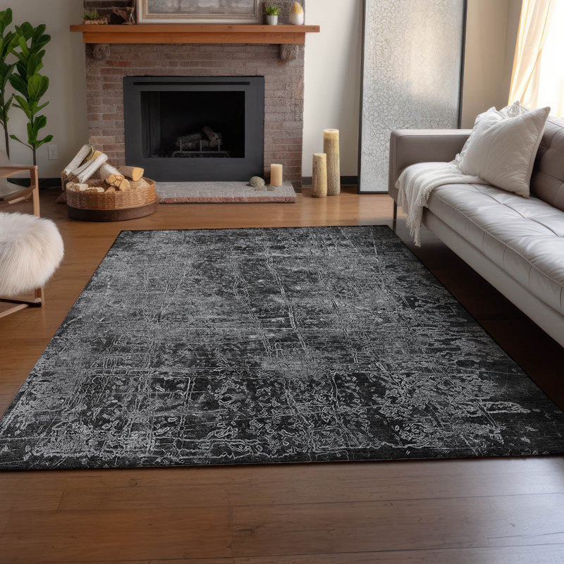Tapis gris Cerrito AMF559 lavable à la machine de qualité supérieure, Rectangle 10 pi x 14 pi