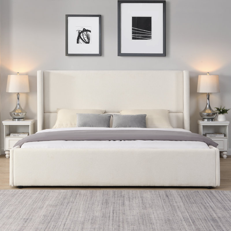 Louie Elegant Upholstered Bed With Tall Headboard, Queen