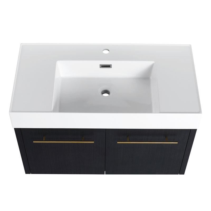 Meuble-lavabo de salle de bain avec lavabo 36 po - Châtaignier noir moderne, Armoire murale en résine, 36'