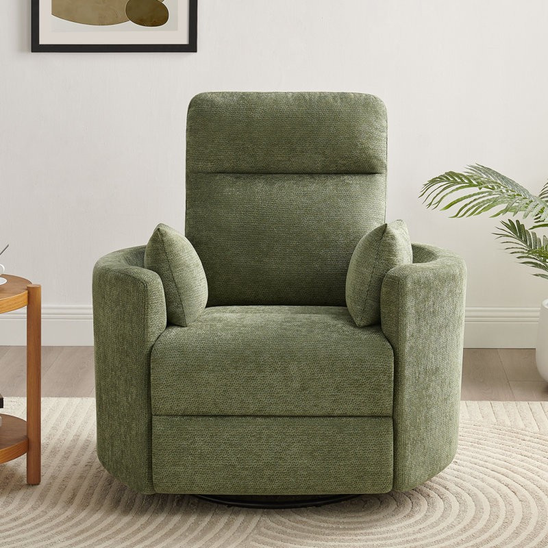 Chenille Swivel Recliner Chair, Green